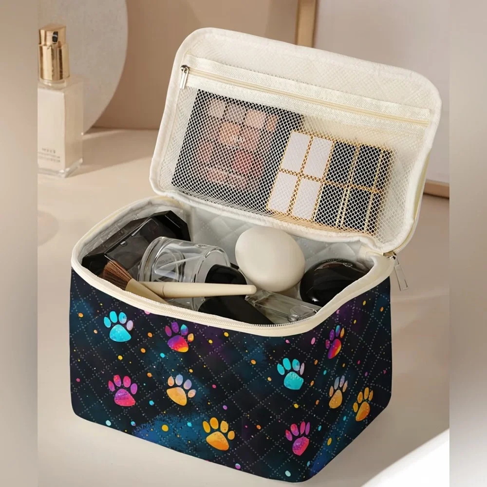 Galaxy Paw Print 🐾 Multicolored Travel Cosmetic Case & Pouch